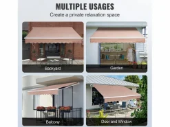 Toldo Retráctil Manual para Patio SucceBuy, 366 x 305 CM, Toldo Retráctil para Patio, Protección Solar con Manivela Caqui Clearance