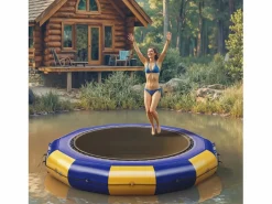 Trampolín acuático Oryxearth de 3,04 m, resistente, con escalera incluida, 100 kg (/azul). Amarillo