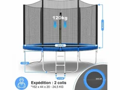 Trampolín con red de seguridad de 305 cm - Juguete infantil para deportes, hogar y exterior con base segura y protección antióxido^ Best