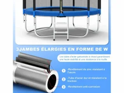 Trampolín de Jardín Juegos al Aire Libre para Niños y Adultos 244 cm y Azul con Red de Seguridad Funda Protectora Negro New