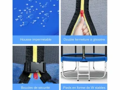 Trampolín de jardín para niños y adultos, juegos al aire libre, 183 cm, y azul, con red de seguridad y cubierta protectora. Negro Sale
