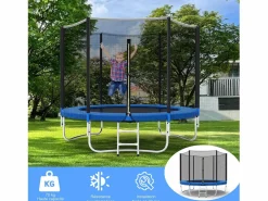Trampolín de jardín para niños y adultos, juegos al aire libre, 183 cm, y azul, con red de seguridad y cubierta protectora. Negro Sale