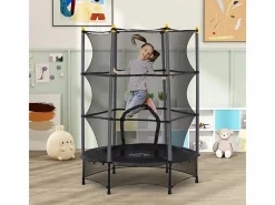Cama Elástica|Trampolín infantil con red de seguridad, de acero y plástico, color (140x140x190cm)