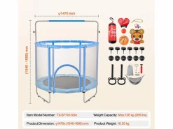 Trampolín SucceBuy, Trampolín Mini de 140 cm para Niños, para Bebés con Red para Uso Interior y Exterior^ New
