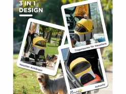 Transportín plegable 2 en 1 para perros con cojín, 4 ruedas y ventana de malla, de acero y Oxford, (82 x 49,5 x 98 cm) Amarillo Best