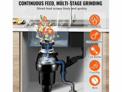 Triturador de Desechos SucceBuy de Cocina 3/4 HP, Sistema de Molienda de Residuos Alimentarios, Instalación Fácil, 3930 RPM, con Cable de Alimentación^ Hot