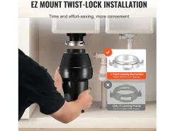 Triturador de Desechos SucceBuy de Cocina 3/4 HP, Sistema de Molienda de Residuos Alimentarios, Instalación Fácil, 3930 RPM, con Cable de Alimentación^ Hot
