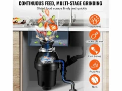 Cubo De Basura Para Cocina|Triturador de Residuos SucceBuy, 1CV, Sistema de Trituración de Residuos de Alimentos con Montaje EZ,3960 rpm,Equipado con Cable de Alimentación