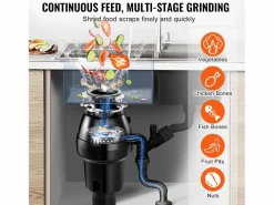 Triturador de Residuos SucceBuy para Fregadero de Cocina, 1/2 CV, Sistema de Trituración de Residuos de Alimentos, 3820 rpm, con Cable de Alimentación Negro Sale