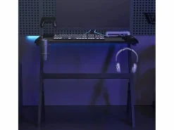 Garden Furniture Tryggvin Escritorio gaming con luz LED forma Y 90x60x75 cm Negro