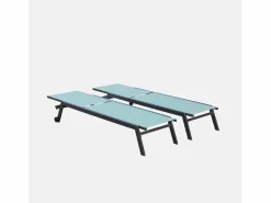Sweeek Tumbona de aluminio de multiposición con ruedas, set de 2 antracita Verde almendra Online
