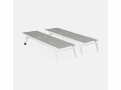 Sweeek Tumbona|Tumbona de aluminio de multiposición con ruedas, set de 2 blanco
