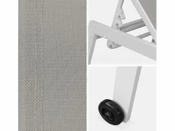 Sweeek Tumbona|Tumbona de aluminio de multiposición con ruedas, set de 2 blanco