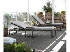 Tumbona de aluminio marrón con cojín gris Marru00f3n Hot