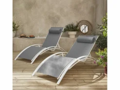 Sweeek Tumbona de aluminio textileno, set de 2 Blanco Online