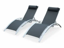 Sweeek Tumbona de aluminio textileno, set de 2 Blanco Online