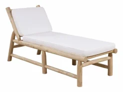 MYLIA Tumbona de teca con colchoneta - Natural claro y blanco - TULUM de Color natural claro Outlet