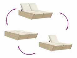 vidaxl Tumbona doble con cojines ratán sintético Beige