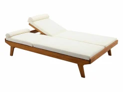 Miliboo Tumbona doble con respaldo multiposición blanca y madera maciza 127 cm CARACAS Blanco