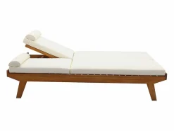 Miliboo Tumbona doble con respaldo multiposición blanca y madera maciza 127 cm CARACAS Blanco