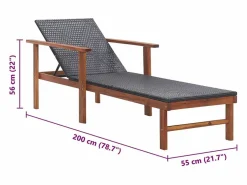 Tumbona madera maciza de acacia y ratán sintético^vidaxl New