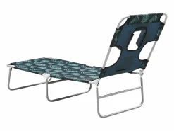Tumbona plegable con cojín de cabeza acero estampado de hojas ES488303 Verde Discount