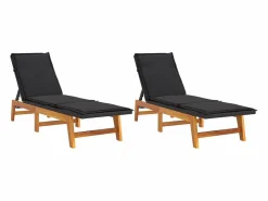 vidaxl Tumbonas con cojines 2 uds ratán sintético madera maciza acacia Negro Outlet