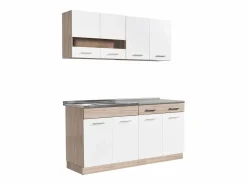 Cocina Completa|Unidad de cocina 160x84x60 cm aspecto madera roble blanco y gris