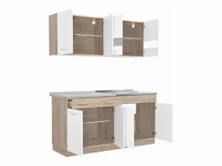 Cocina Completa|Unidad de cocina 160x84x60 cm aspecto madera roble blanco y gris