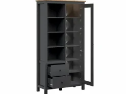 Petits-Meubles Vitrina Para Vajilla|Vajillero 1 puerta y 2 cajones con LED Duck antracita y Madera
