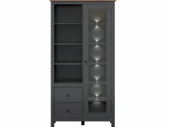 Petits-Meubles Vitrina Para Vajilla|Vajillero 1 puerta y 2 cajones con LED Duck antracita y Madera