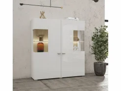 Petits-Meubles Vajillero 2 puertas Akram Blanco y Madera Color natural claro New