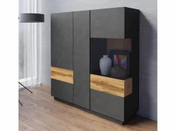 Petits-Meubles Vajillero 3 puertas Andrea antracita y Madera Gris Hot