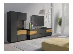 Vajillero 2 puertas apertura por la derecha Andrea antracita y Madera^Petits-Meubles Sale