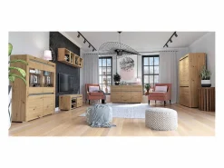 Petits-Meubles Vajillero 4 puertas con LED Kasla Madera y Antracita Gris Clearance