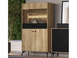 Vajillero 4 puertas con LED Elara Madera y Negro^Petits-Meubles Hot