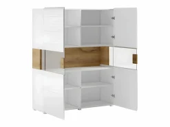 Petits-Meubles Vitrina Para Vajilla|Vajillero 2 puertas con LED Jules Blanco y Madera