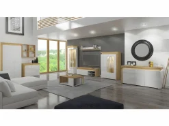 Vajillero 2 puertas lado derecho con LED Teo Blanco y Madera^Petits-Meubles Best