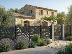 EXPERTLAND Cercados Y Ocultación|Valla de aluminio antracita motivo vegetal kit de extensión Alt.144 x An.110 cm BRAMENO