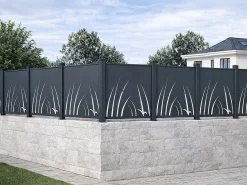 EXPERTLAND Cercados Y Ocultación|Valla de aluminio con motivo vegetal kit inicial Alt.144 x An.118 cm Antracita BRAMENO