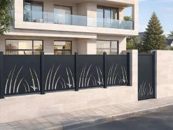 EXPERTLAND Cercados Y Ocultación|Valla de aluminio con motivo vegetal kit de extensión Alt.144 x An.110 cm Antracita BRAMENO