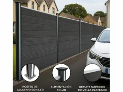 Monstershop Vallas para exteriores de WPC y Aluminio - 7xPaneles Cuadrados + 1x Oblicuo + 8x Postes con LED | Gris Best