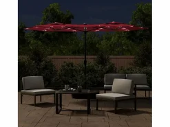 Garden Furniture Vanyra Sombrilla doble de jardín con luces LED burdeos 316x145 cm Rojo Outlet