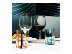 Vaso|Vaso Tirache Zafferano en vidrio borosilicato bicolor amatista, caja de 6 piezas