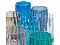 Vaso Zafferano Perle Gris - Vidrio Coloreado Soplado, 32 cl, Hecho a Mano - Juego de 2 Vasos Artesanos para Agua o Cócteles Azul New