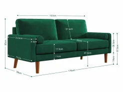 DripeX Sofá Escandinavo|Velvet y sofá de terciopelo sólido - 3 Lugares - Carga máxima de 300 kg - 176x78x85cm