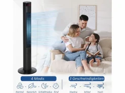 Ventilador de pedestal 3 velocidades, oscilación 70°, temporizador 12H, 4 modos, control remoto, acero, (31,5x31,5x117cm) Negro Online