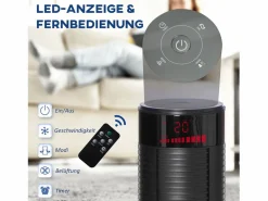Ventilador de pedestal 3 velocidades, oscilación 70°, temporizador 12H, 4 modos, control remoto, acero, (31,5x31,5x117cm) Negro Online