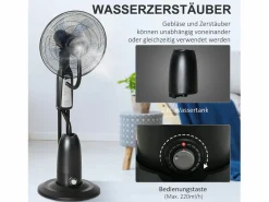 Ventilador de pedestal con nebulizador de 2,8 L, 3 modos, oscilación, temporizador y ángulo ajustable, (44,5 x 44,5 x 120 cm)^ Sale