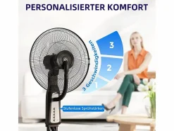 Ventilador de pedestal refrigerado por agua con niebla ajustable, 3 velocidades, tanque de 3 L, oscilación de 75°, (50x40x125cm) Negro New